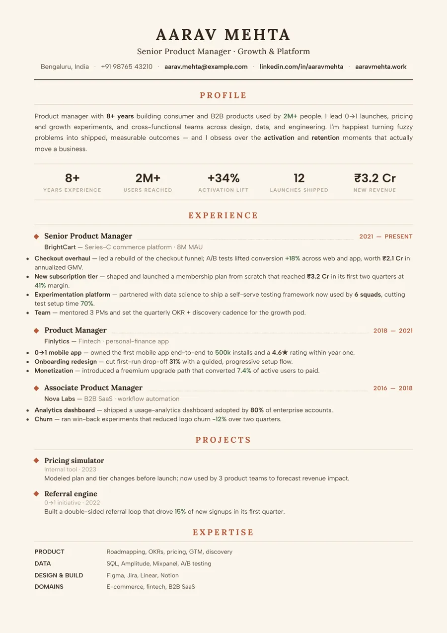 Dune terracotta Traditional resume template — Earthy & warm