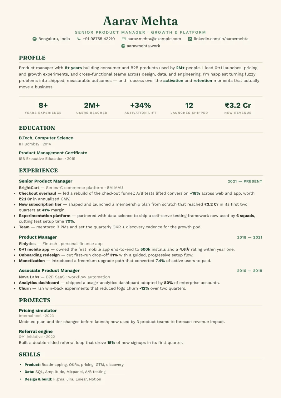 Forest editorial Academic resume template — Fresh & grounded