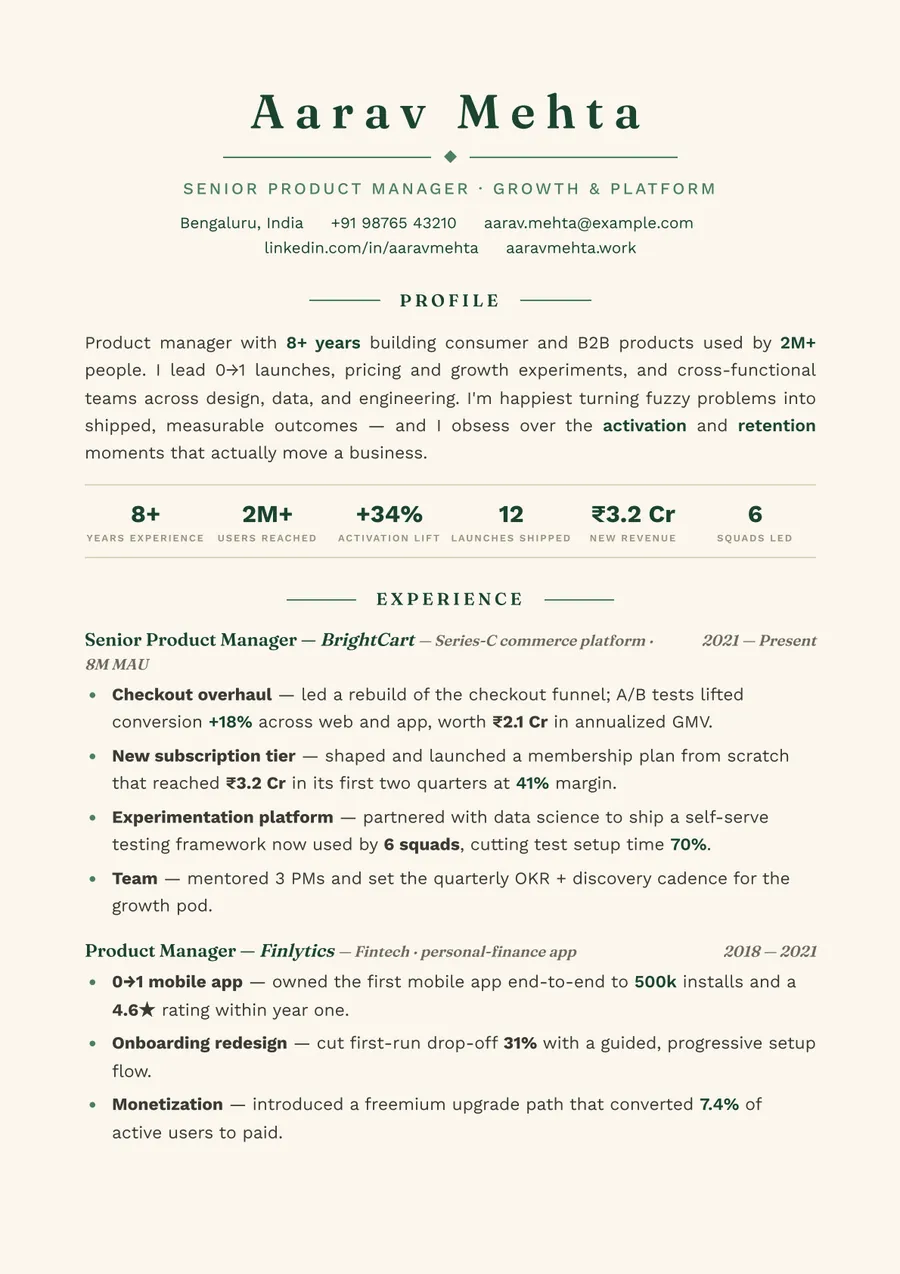 Forest editorial Letterpress resume template — Fresh & grounded