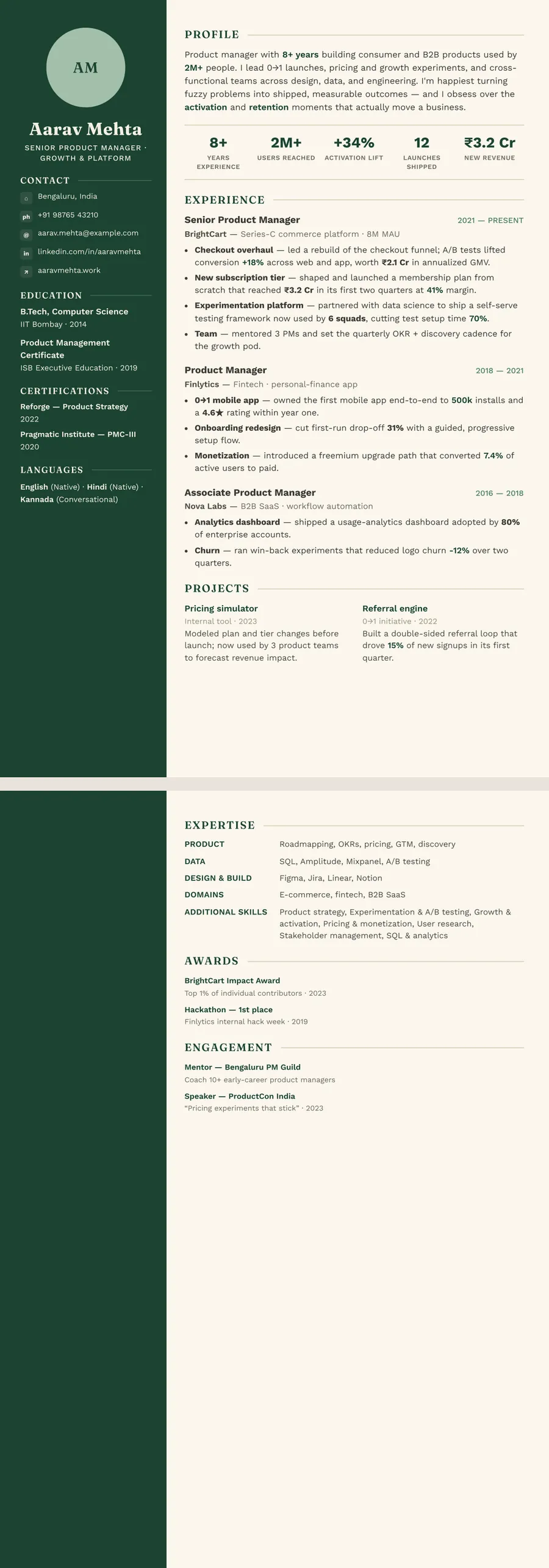 Free Green Resume Template preview