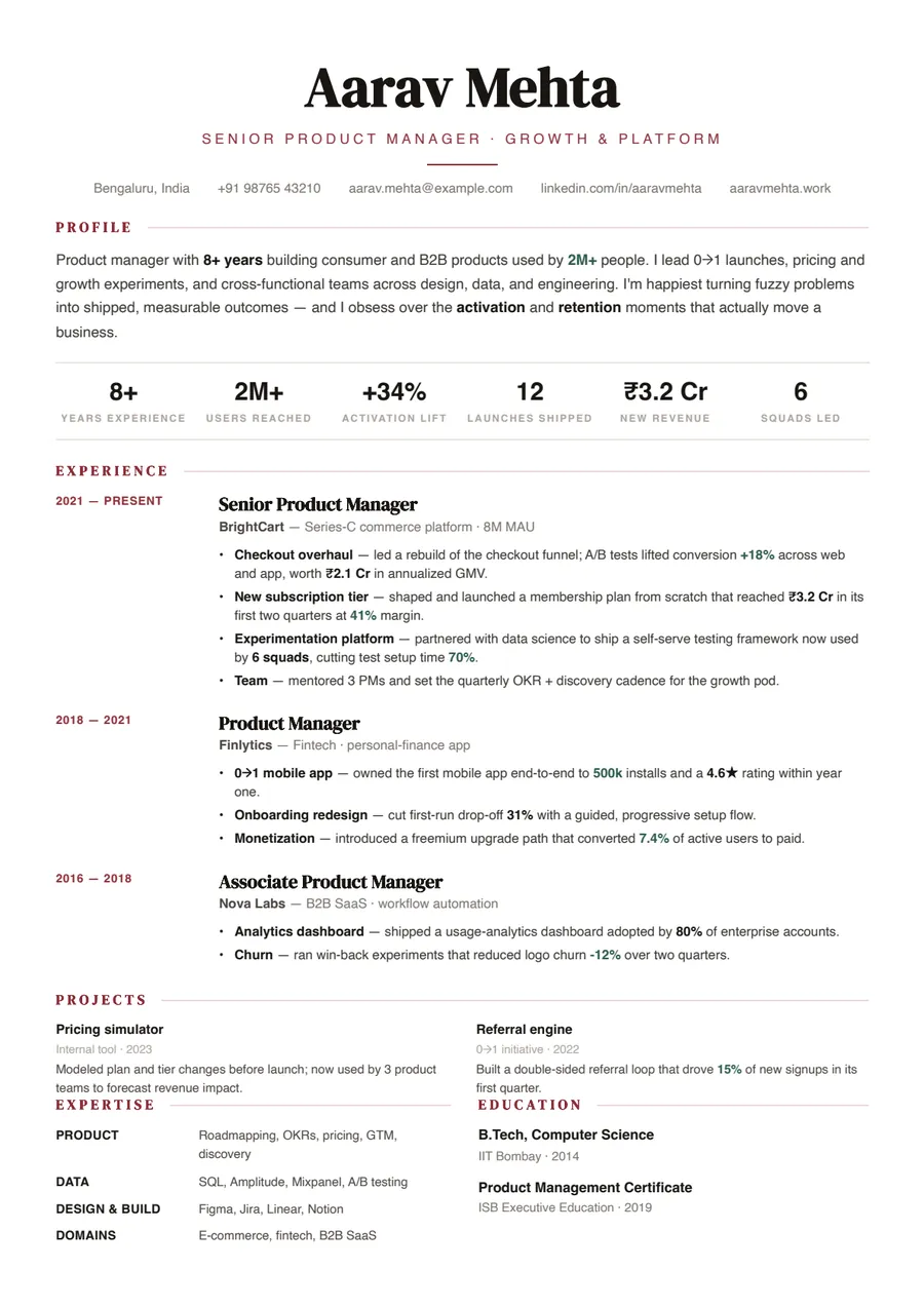 Gallery white Classic centered resume template — Bold accents