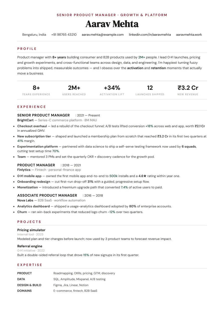 Gallery white Formal resume template — Bold accents