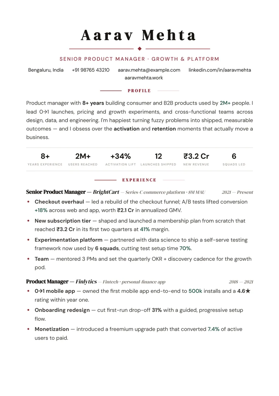 Gallery white Letterpress resume template — Bold accents