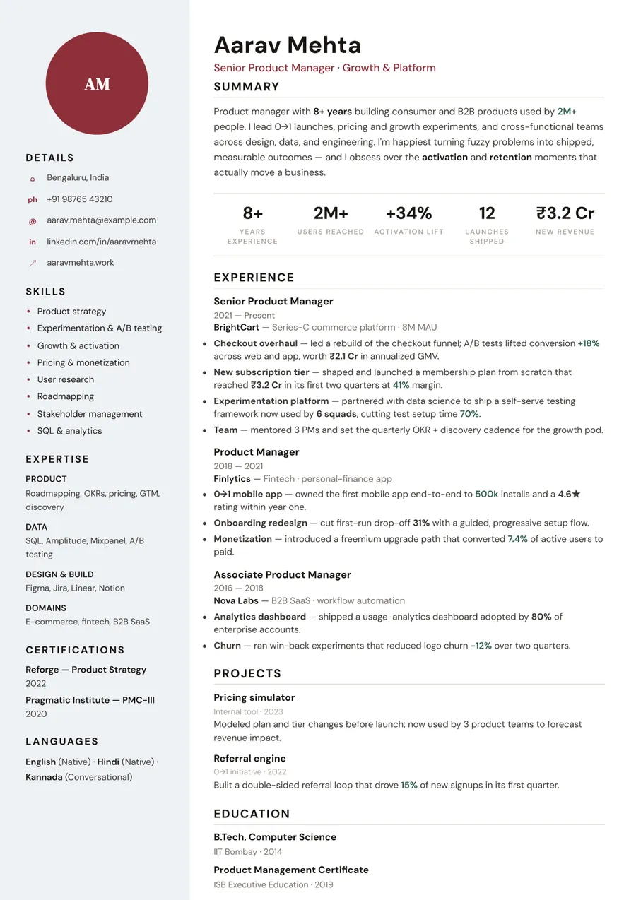 Gallery white Portrait resume template — Bold accents