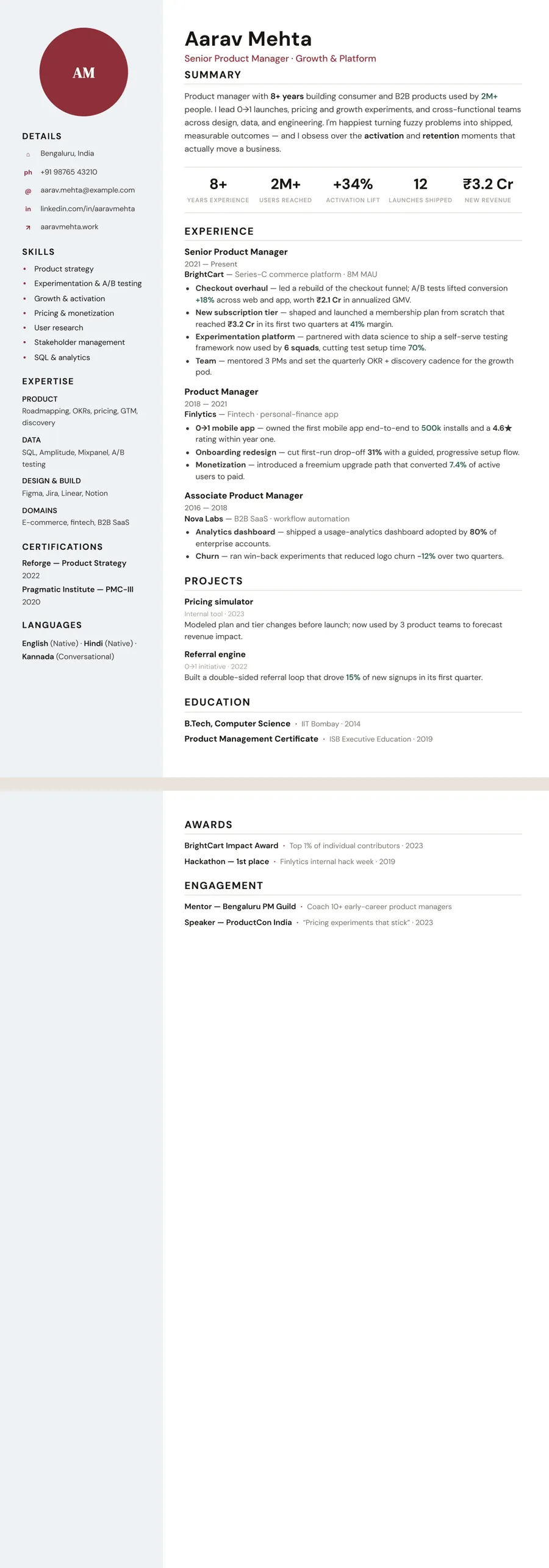 Free Creative Resume Template preview