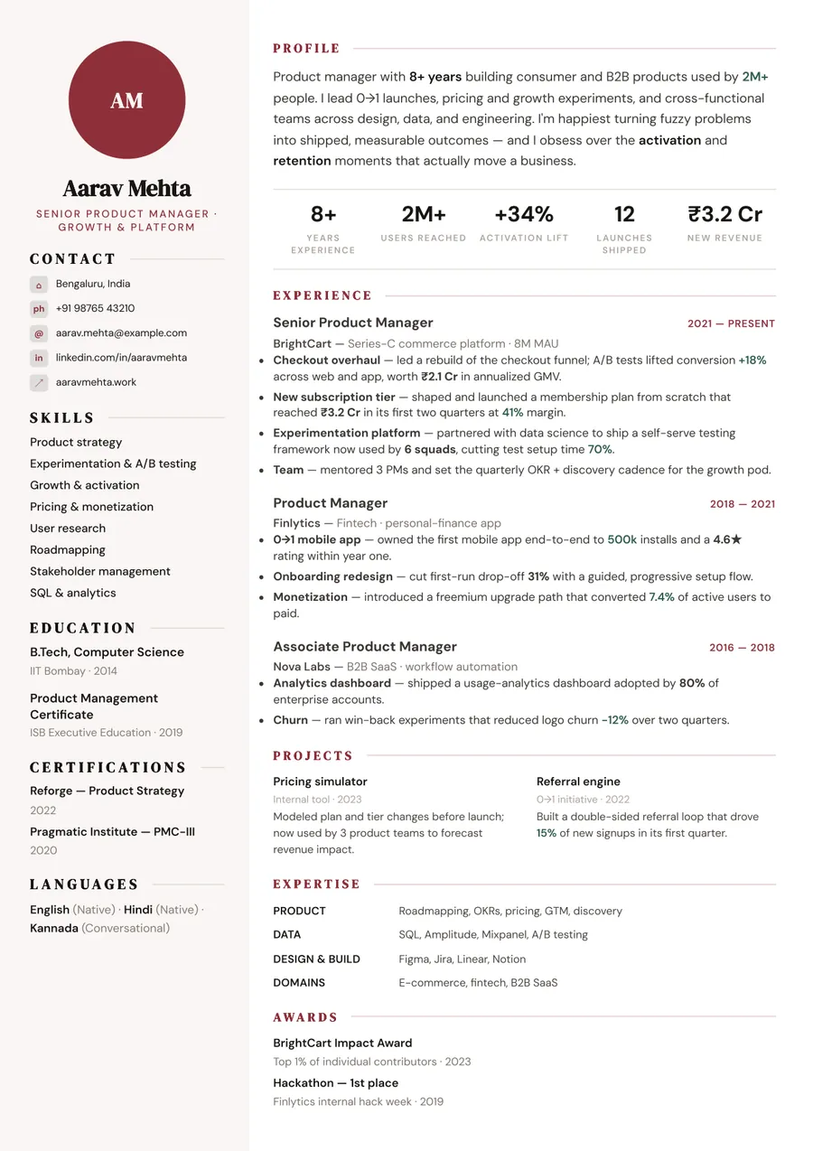 Gallery white Sidebar resume template — Bold accents