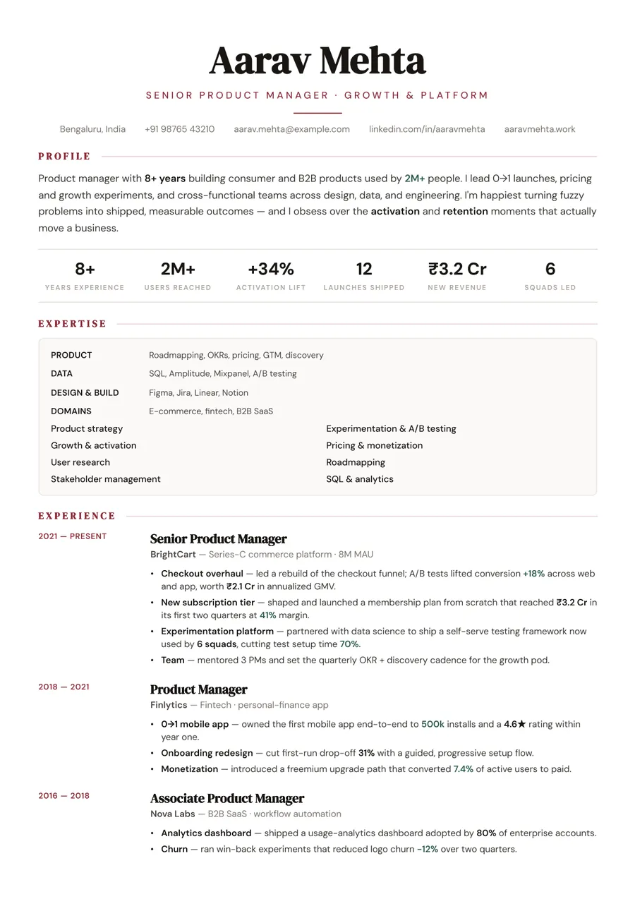 Gallery white Skills-first resume template — Bold accents