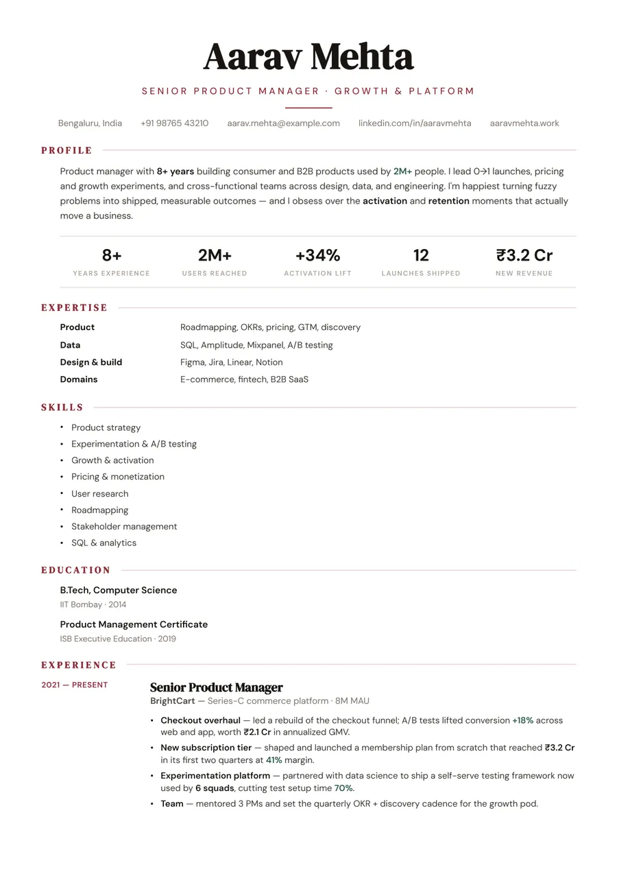 Gallery white Stacked resume template — Bold accents