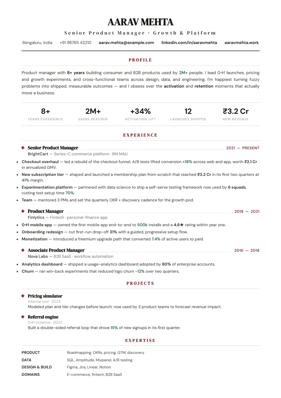 Gallery white Traditional resume template — Bold accents