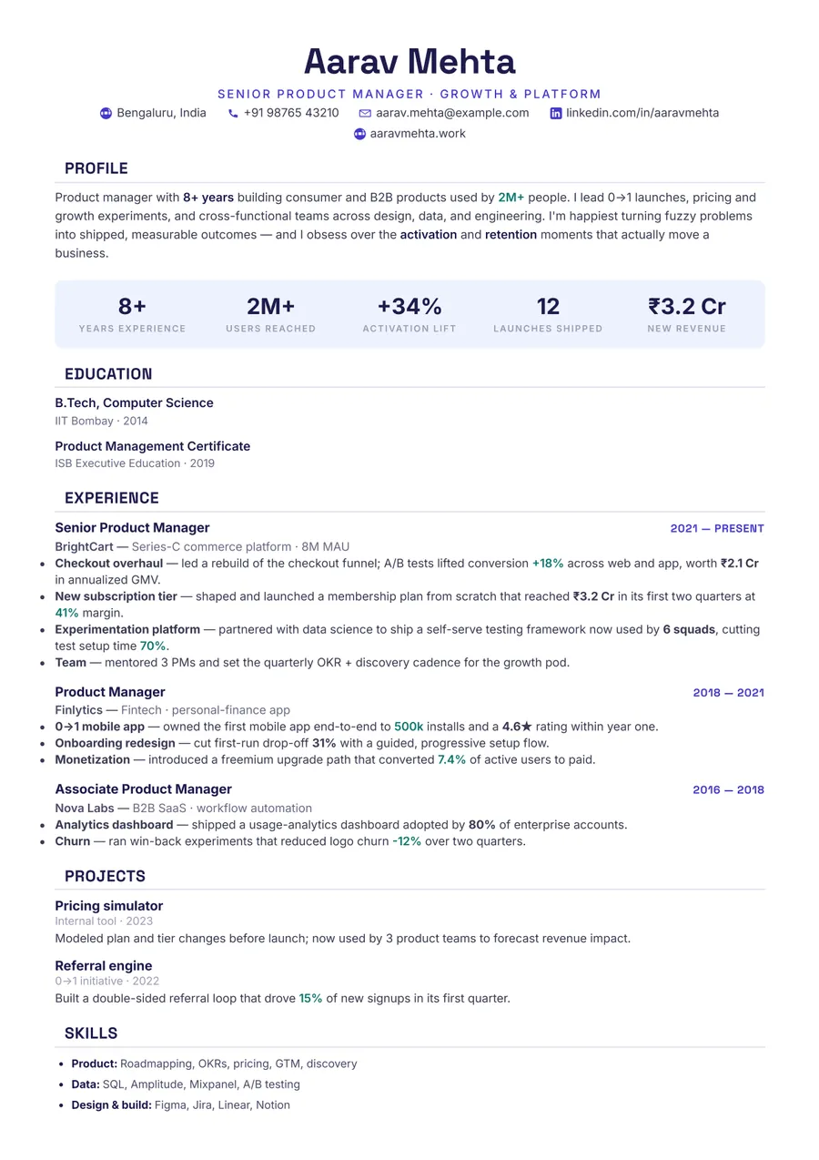 Indigo modern Academic resume template — Modern & confident