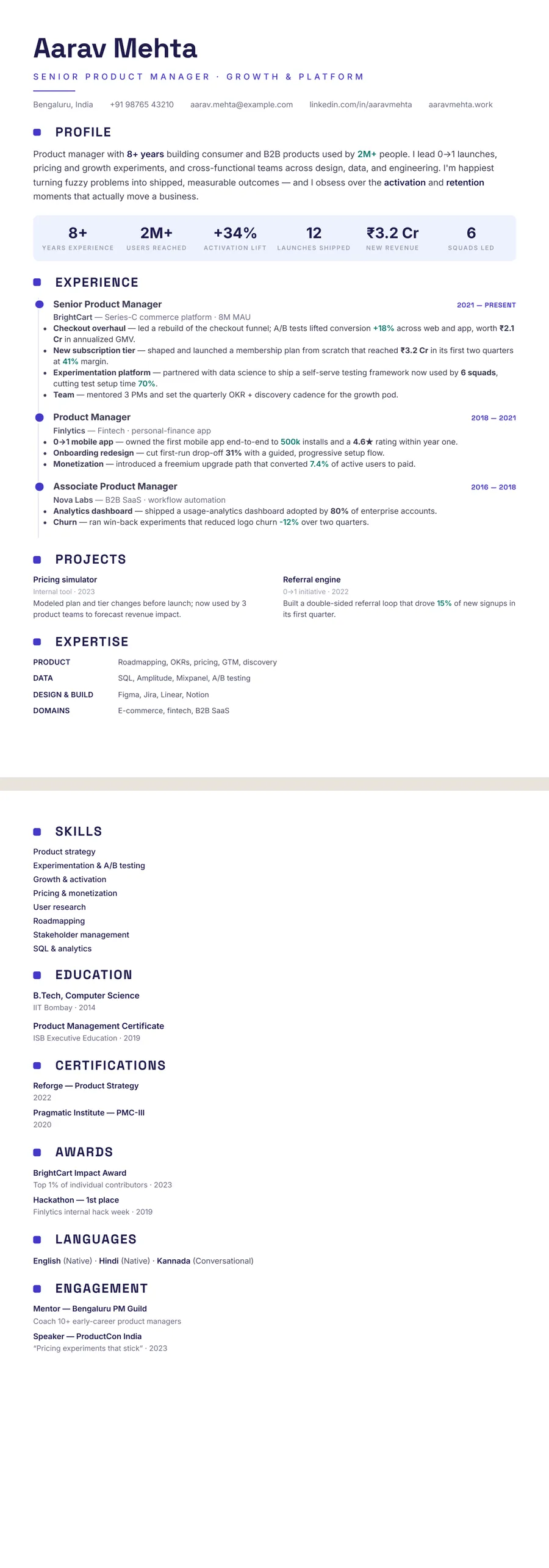 Indigo Timeline Resume Template preview
