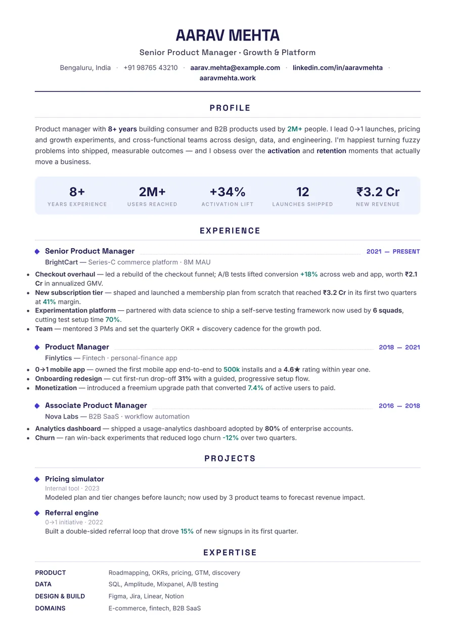 Indigo modern Traditional resume template — Modern & confident