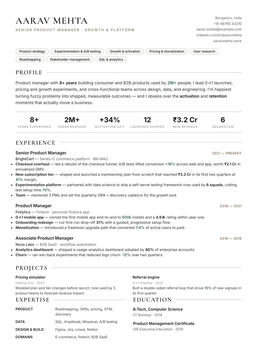 Ivory editorial Compact header resume template — Clean editorial