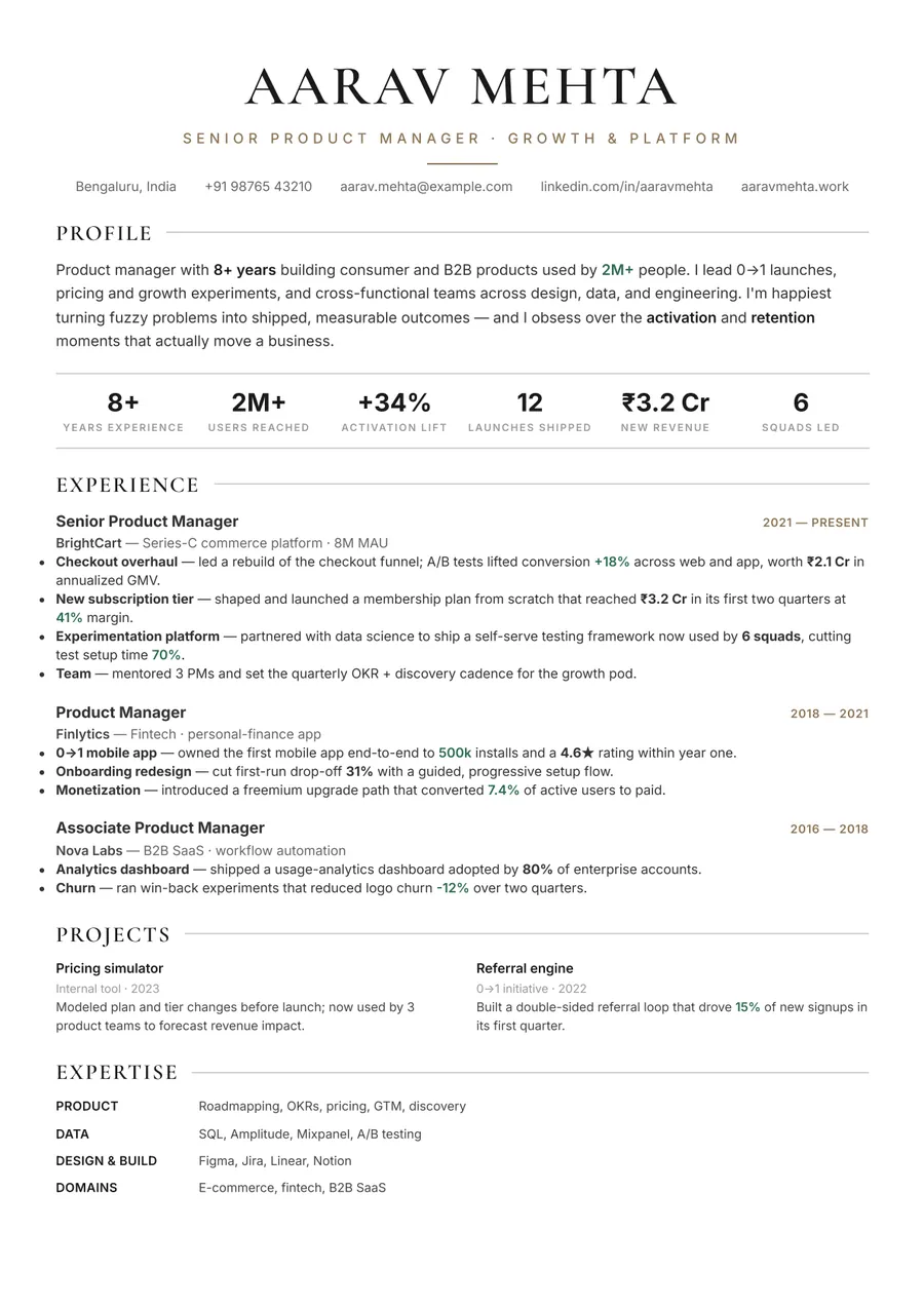 Ivory editorial Developer stack resume template — Clean editorial