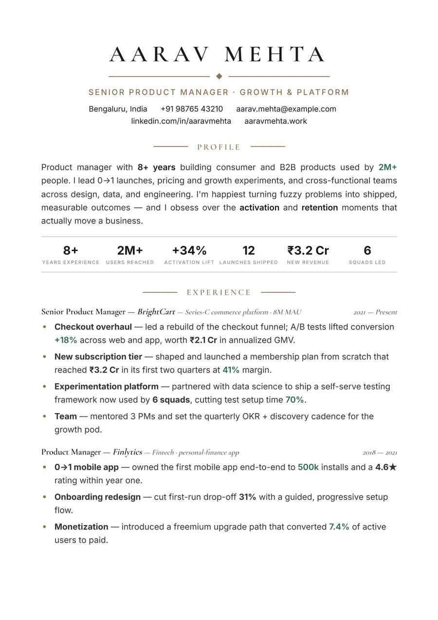 Ivory editorial Letterpress resume template — Clean editorial