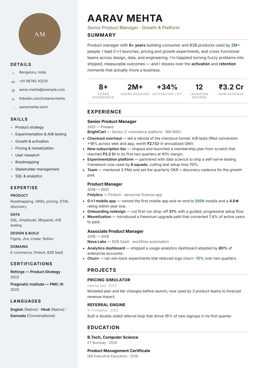 Ivory editorial Portrait resume template — Clean editorial