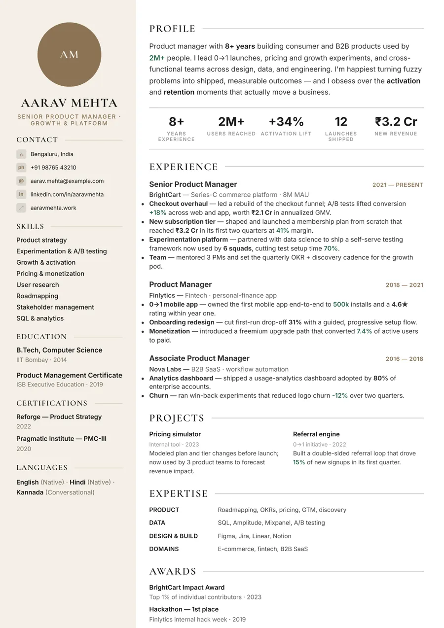 Ivory editorial Sidebar resume template — Clean editorial