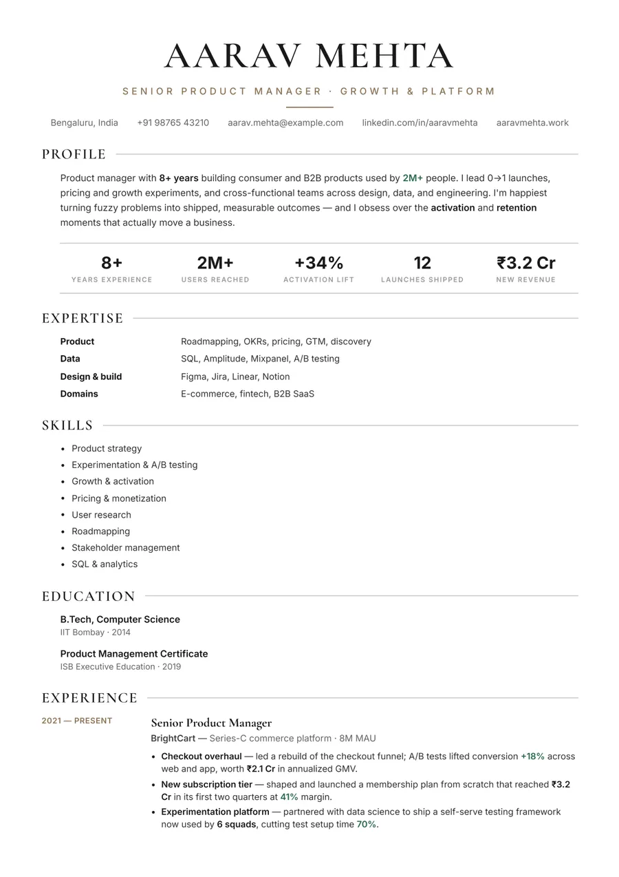Ivory editorial Stacked resume template — Clean editorial