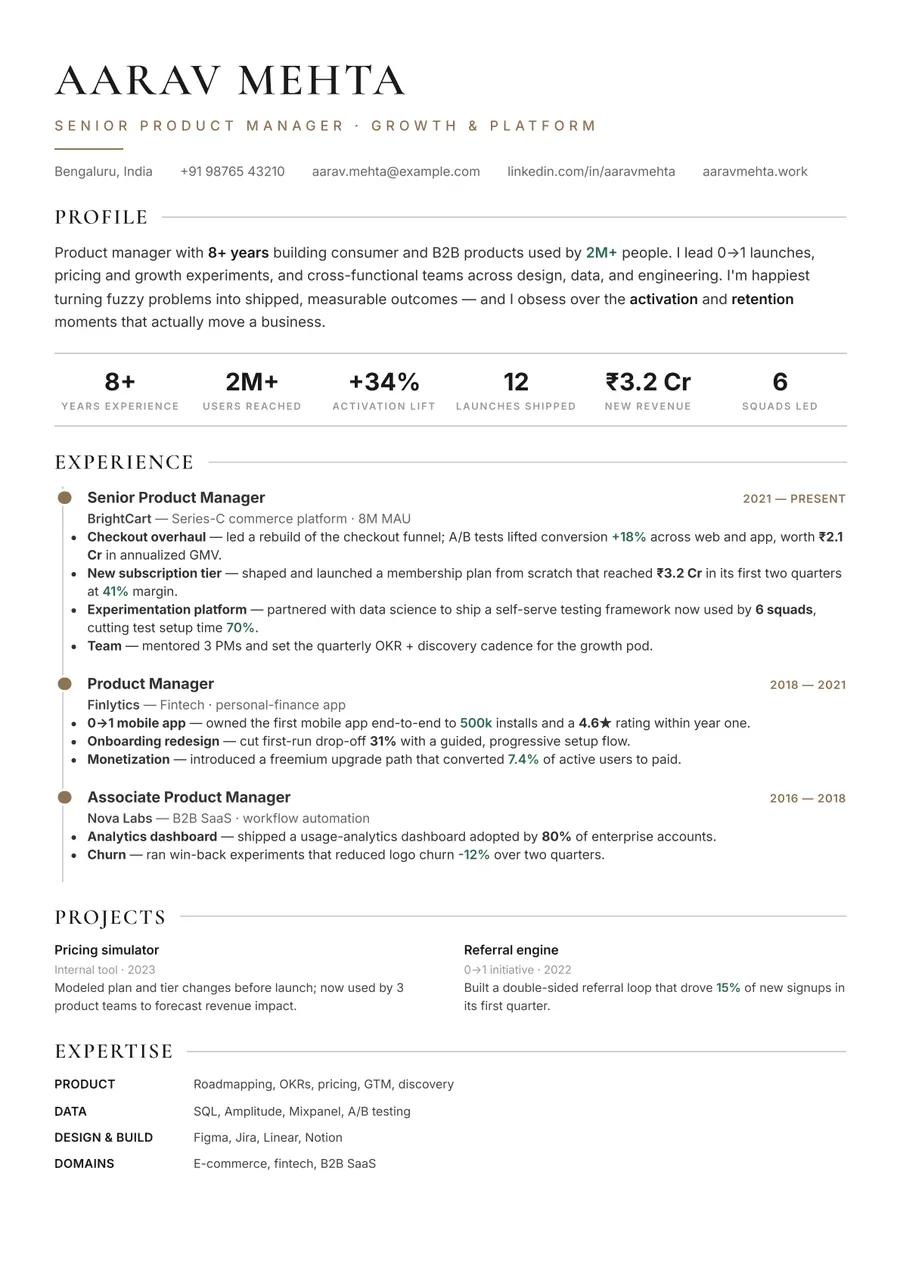 Ivory editorial Timeline resume template — Clean editorial