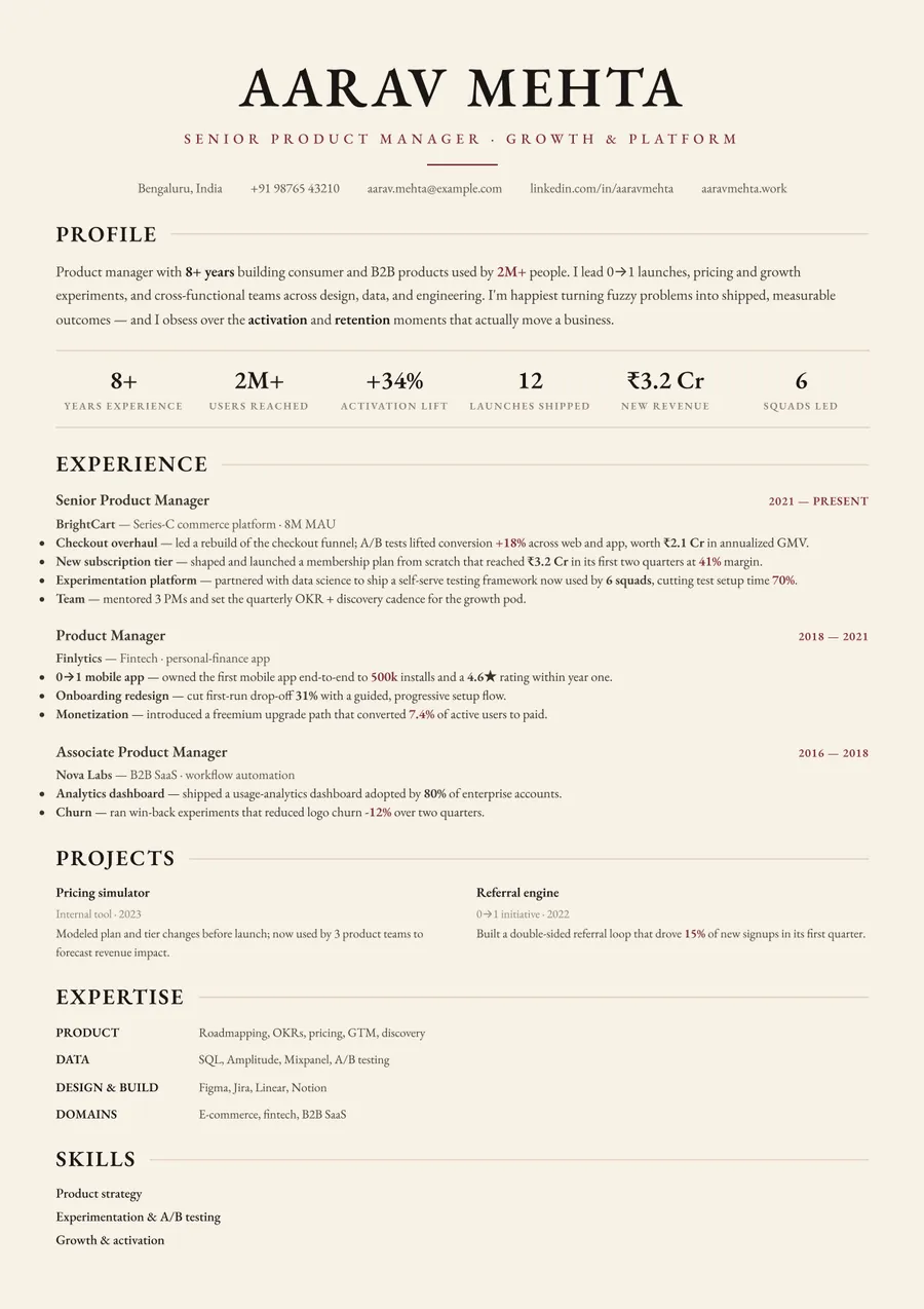 Letterpress classic Developer stack resume template — Timeless serif