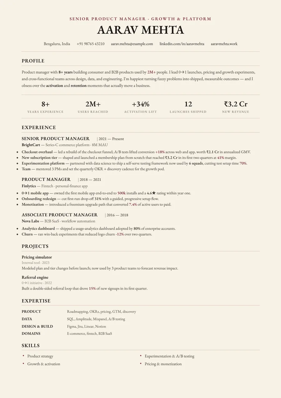 Letterpress classic Formal resume template — Timeless serif