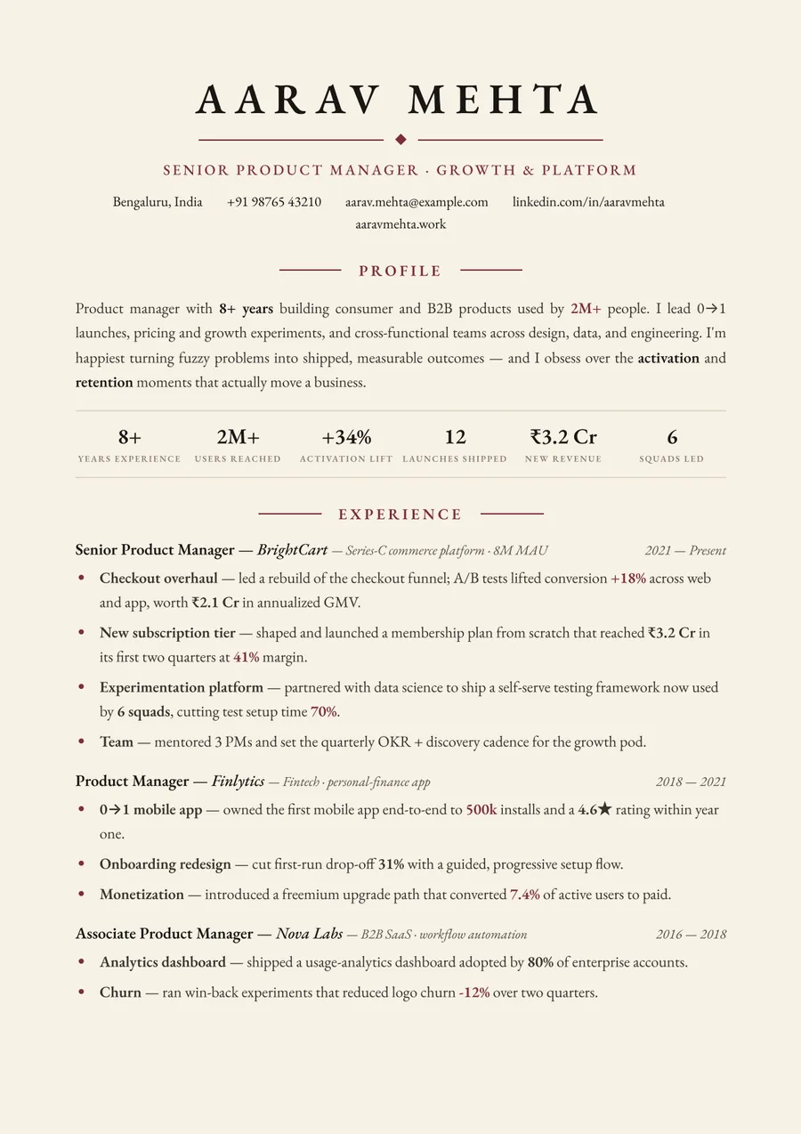 Letterpress classic Letterpress resume template — Timeless serif