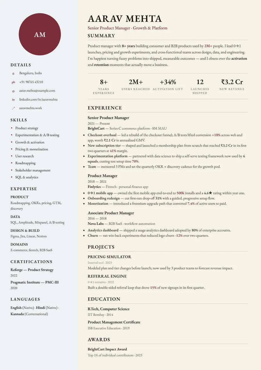 Letterpress classic Portrait resume template — Timeless serif