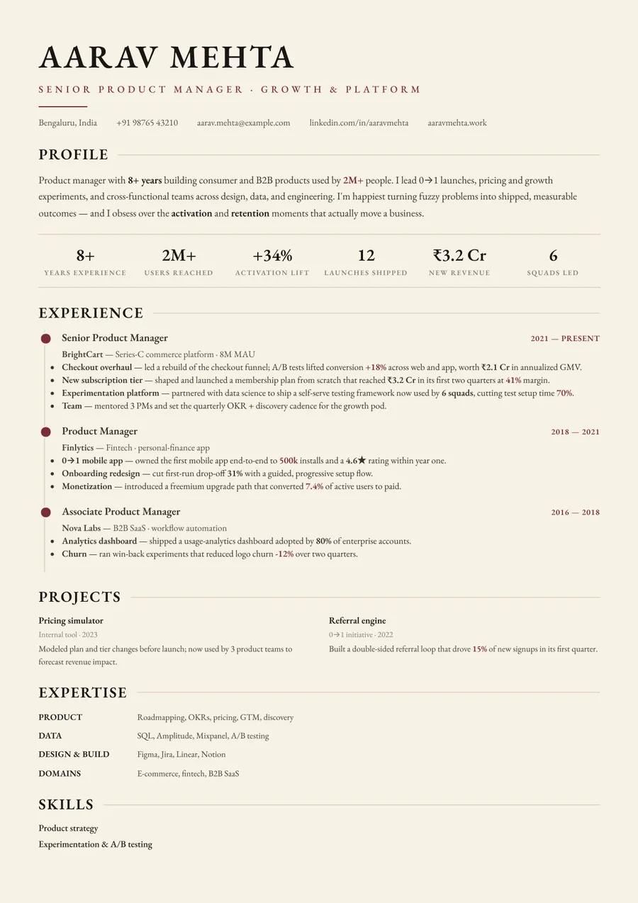 Letterpress classic Timeline resume template — Timeless serif