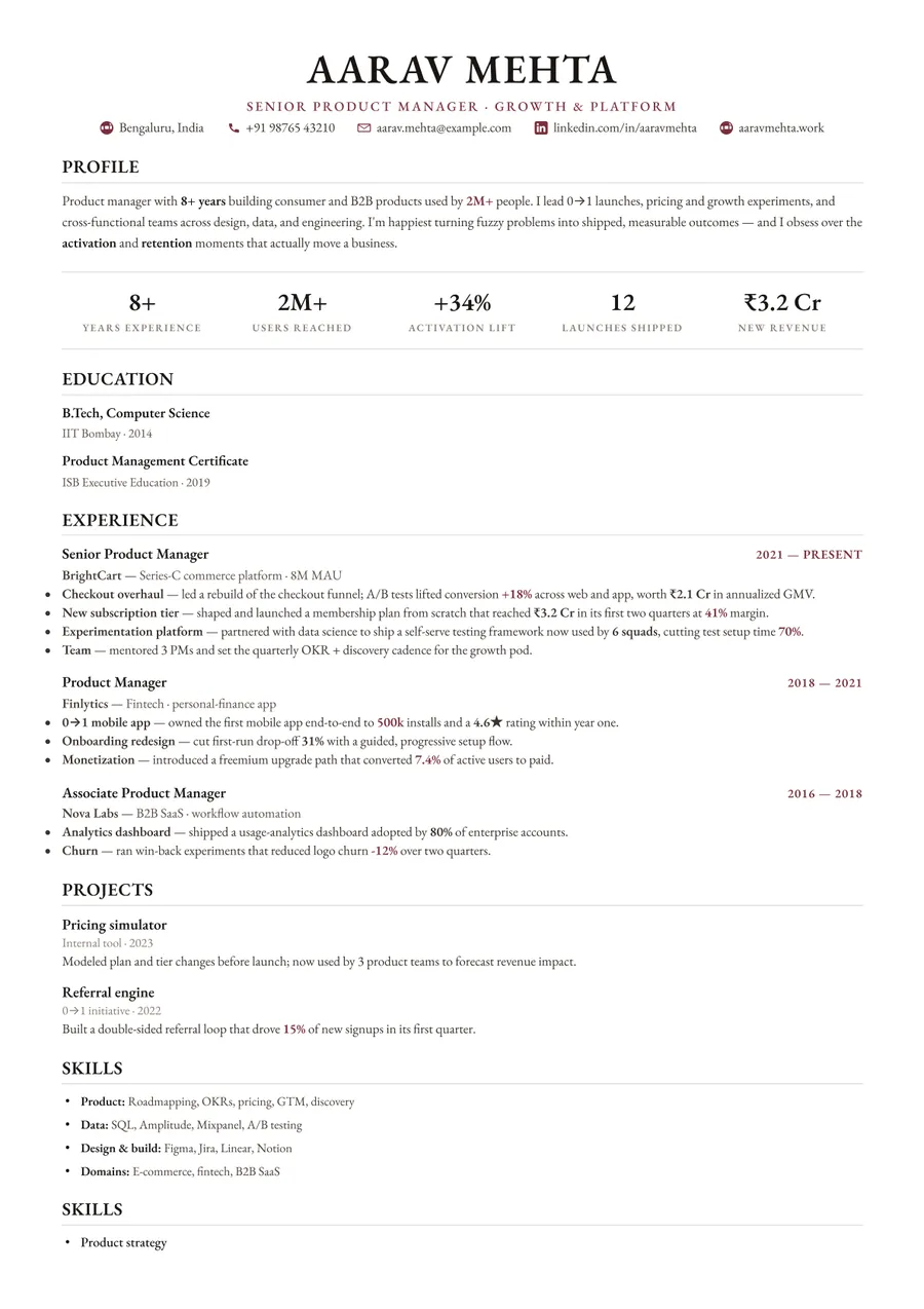 Letterpress white Academic resume template — Crisp & minimal
