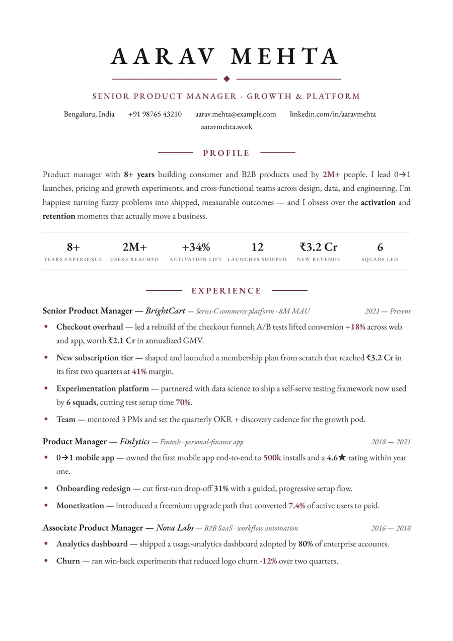Letterpress white Letterpress resume template — Crisp & minimal