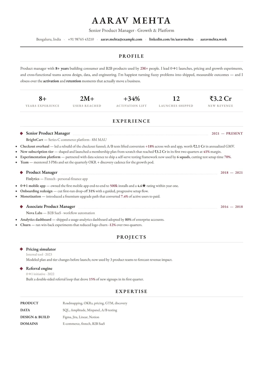 Letterpress white Traditional resume template — Crisp & minimal