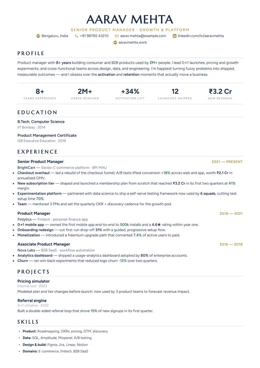 Midnight gold Academic resume template — Elegant contrast