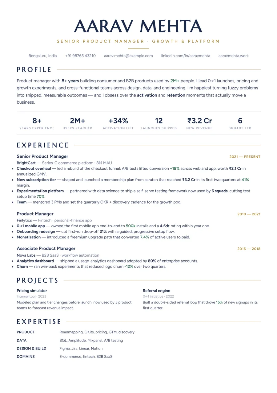 Midnight gold Developer stack resume template — Elegant contrast