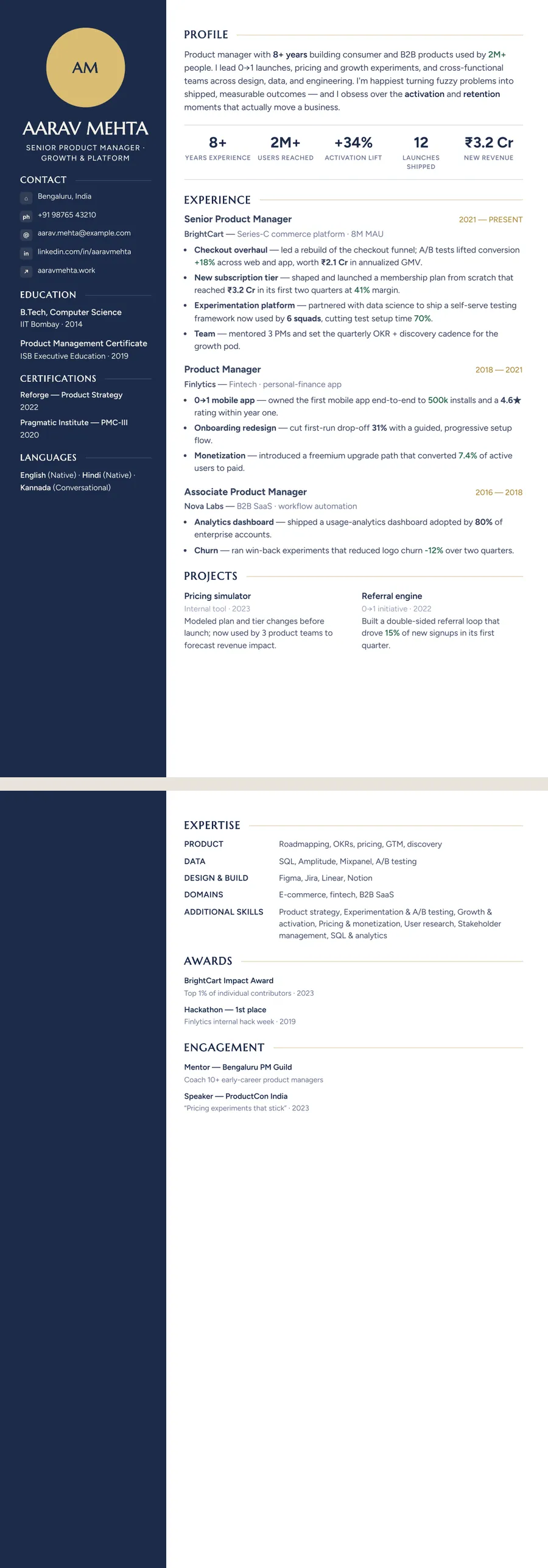 Free Two-Column Resume Template preview