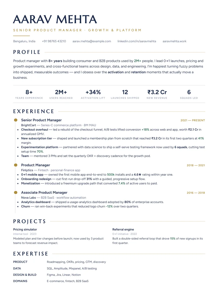 Midnight gold Timeline resume template — Elegant contrast