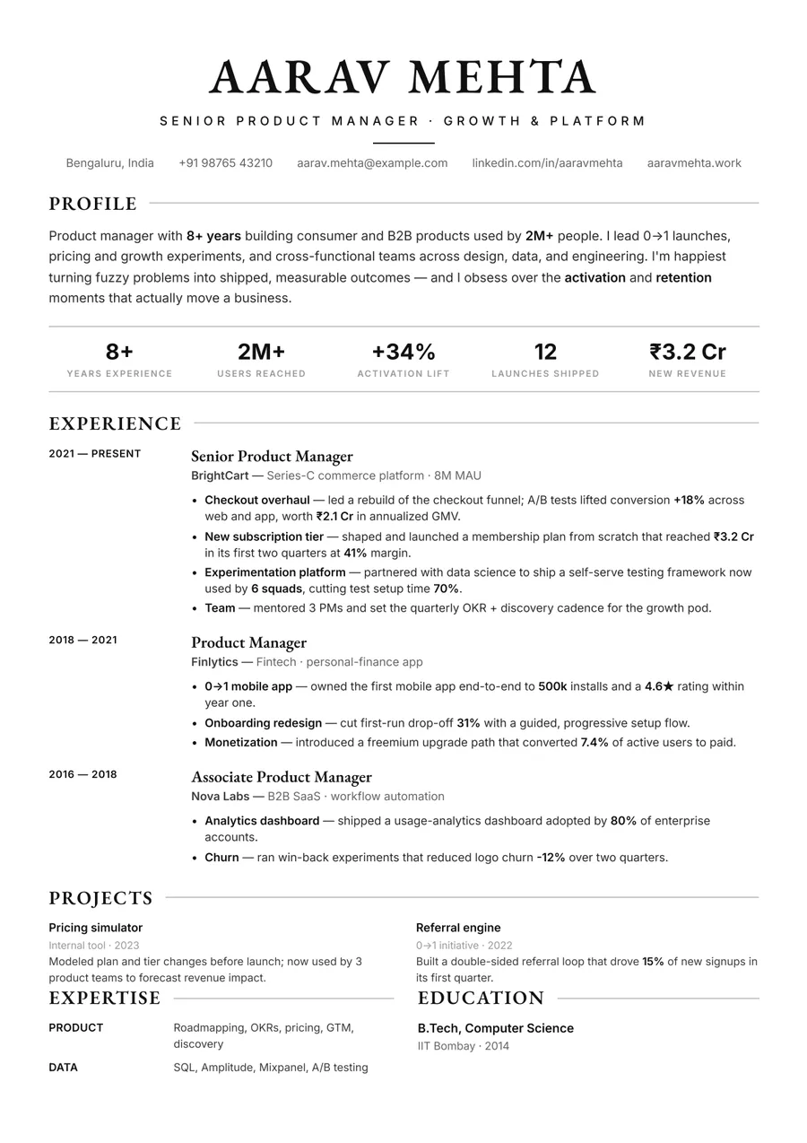 Black & white Classic centered resume template — Premium style