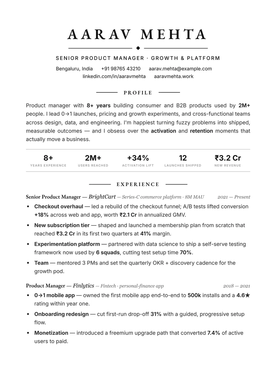 Black & white Letterpress resume template — Premium style