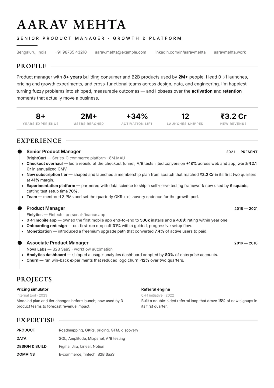 Black & white Timeline resume template — Premium style