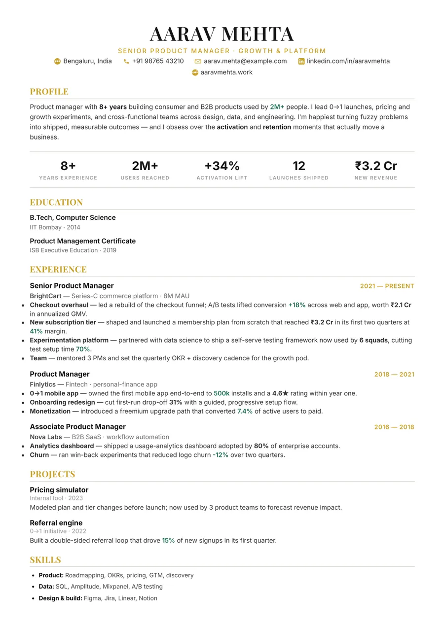 Noir executive Academic resume template — Sharp & minimal