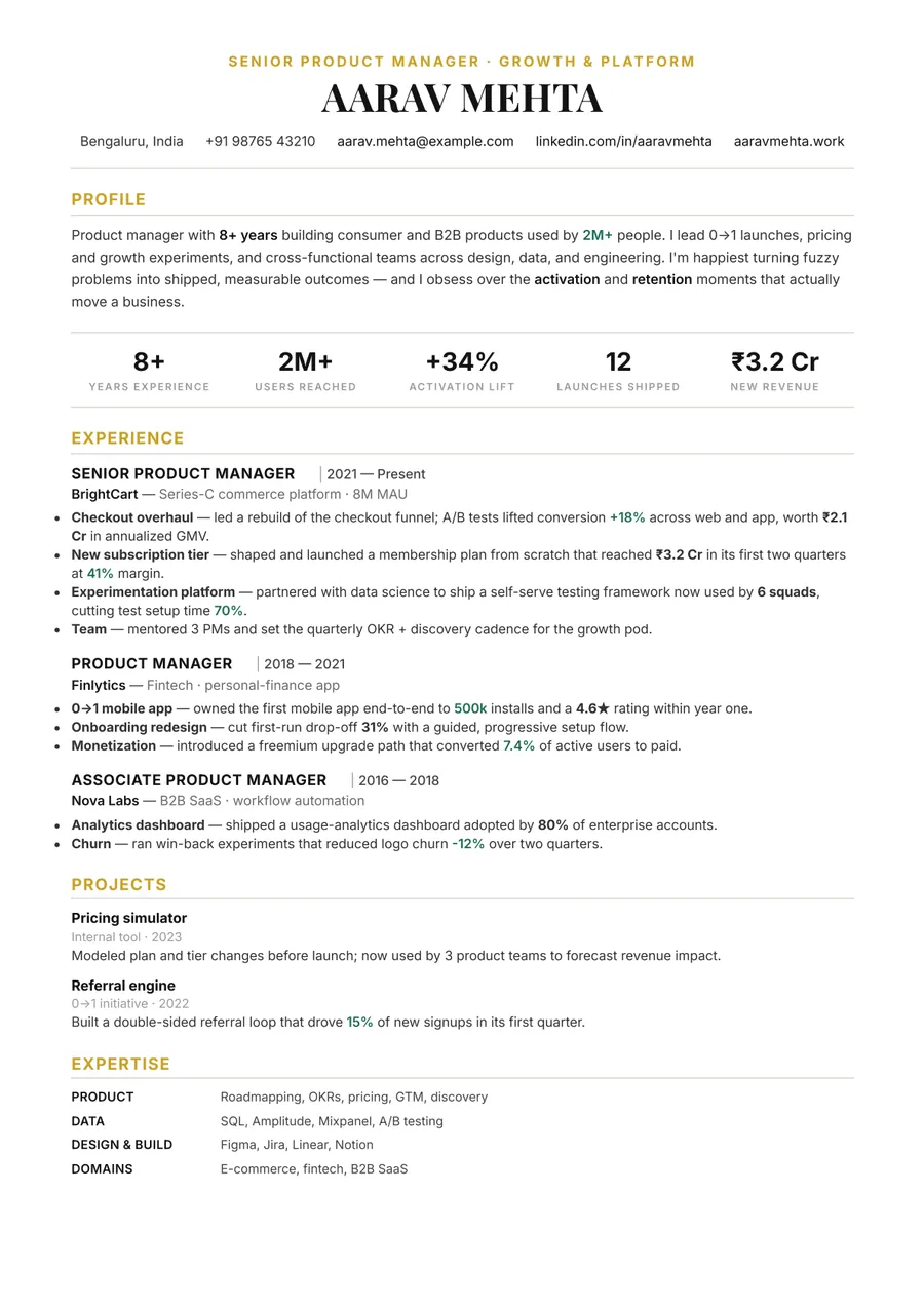Noir executive Formal resume template — Sharp & minimal