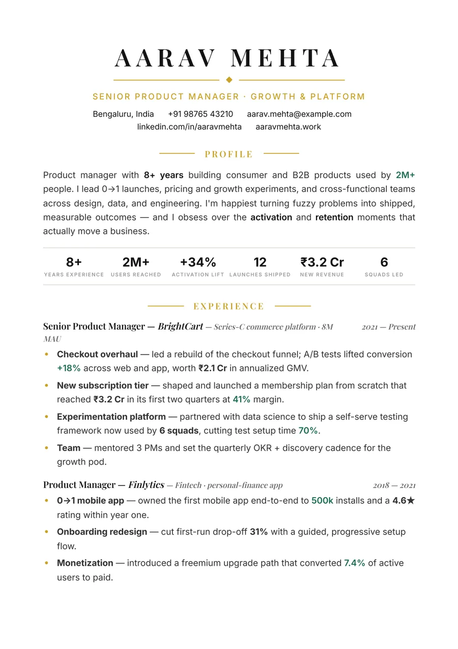 Noir executive Letterpress resume template — Sharp & minimal