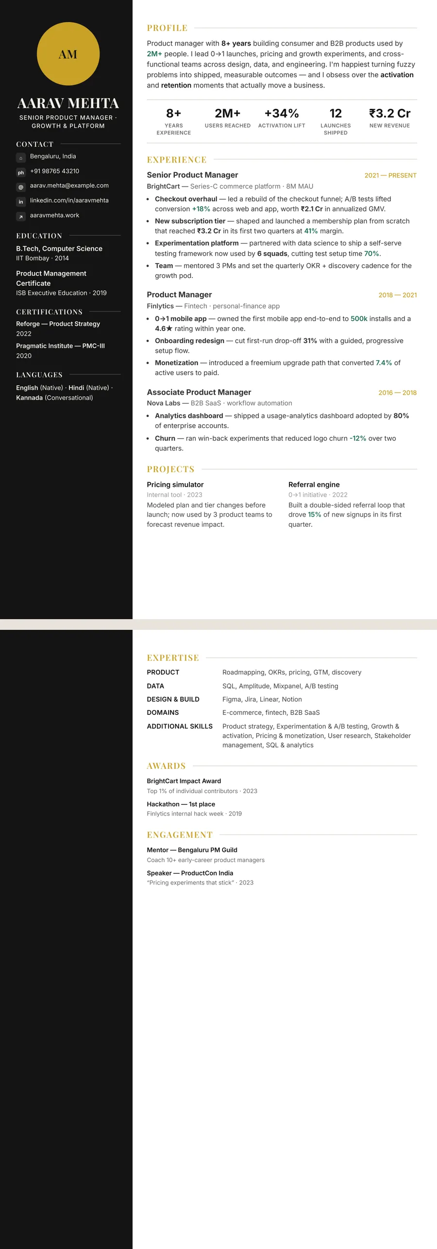 Free Gold Resume Template preview