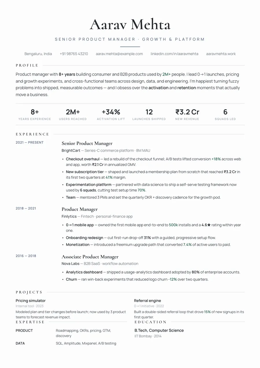 Platinum slate Classic centered resume template — Understated premium