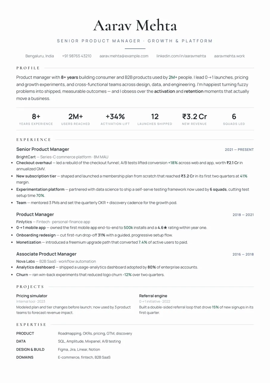 Platinum slate Developer stack resume template — Understated premium