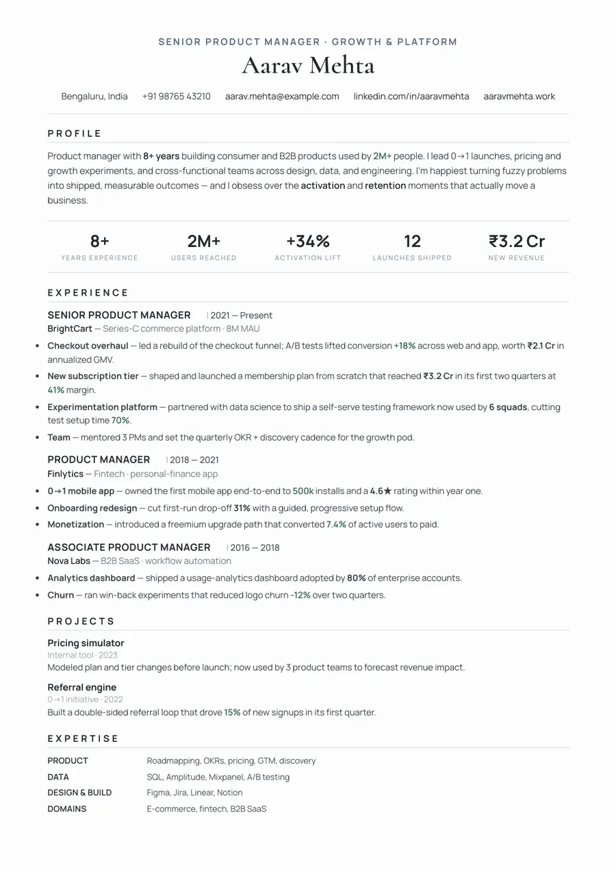 Platinum slate Formal resume template — Understated premium