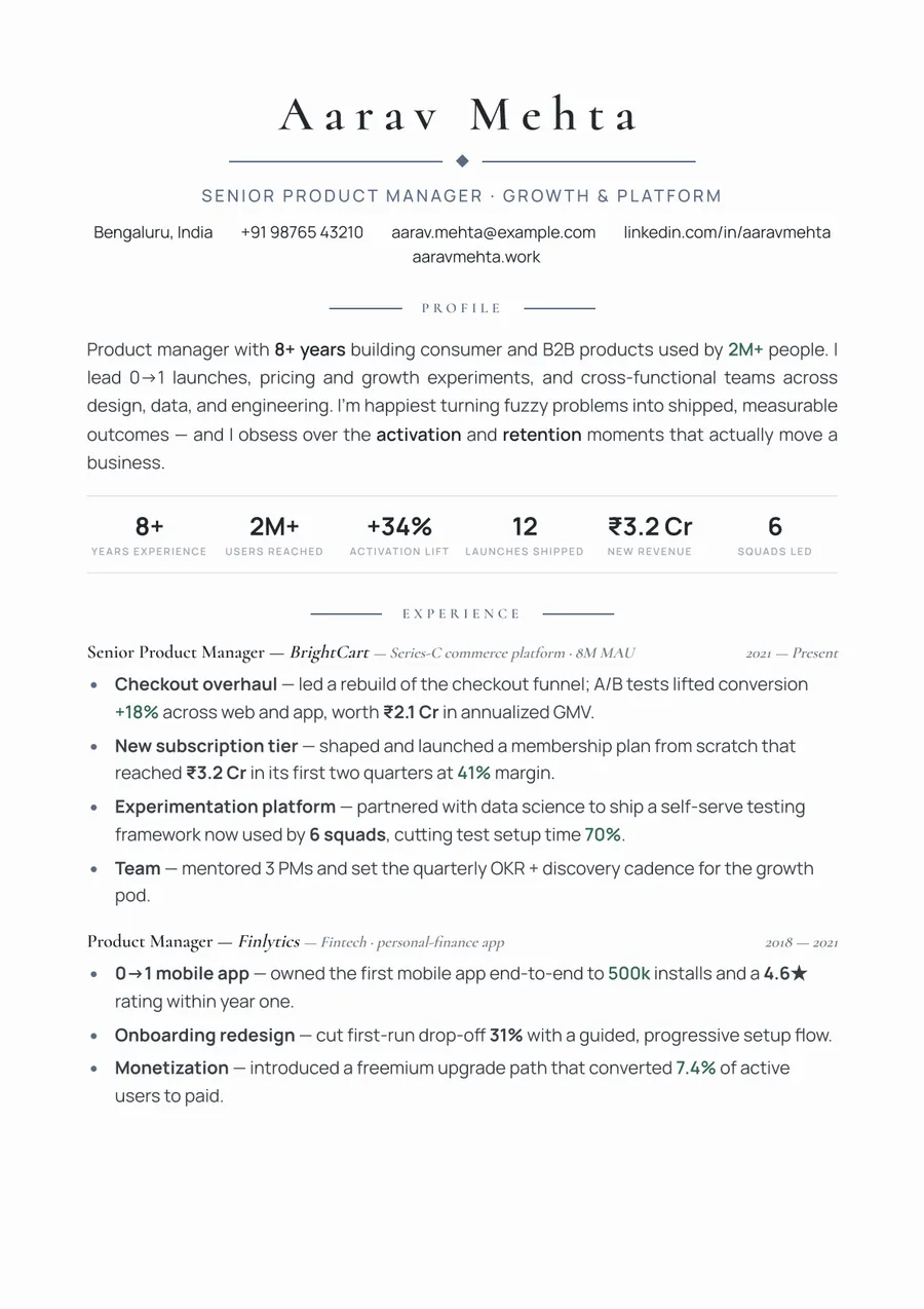 Platinum slate Letterpress resume template — Understated premium