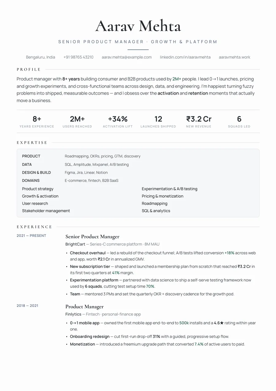 Platinum slate Skills-first resume template — Understated premium