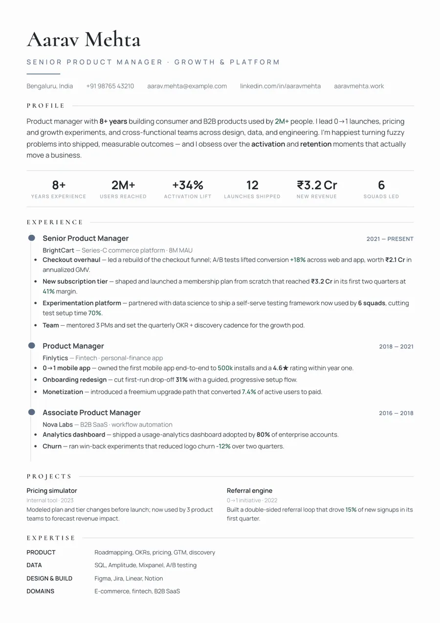Platinum slate Timeline resume template — Understated premium
