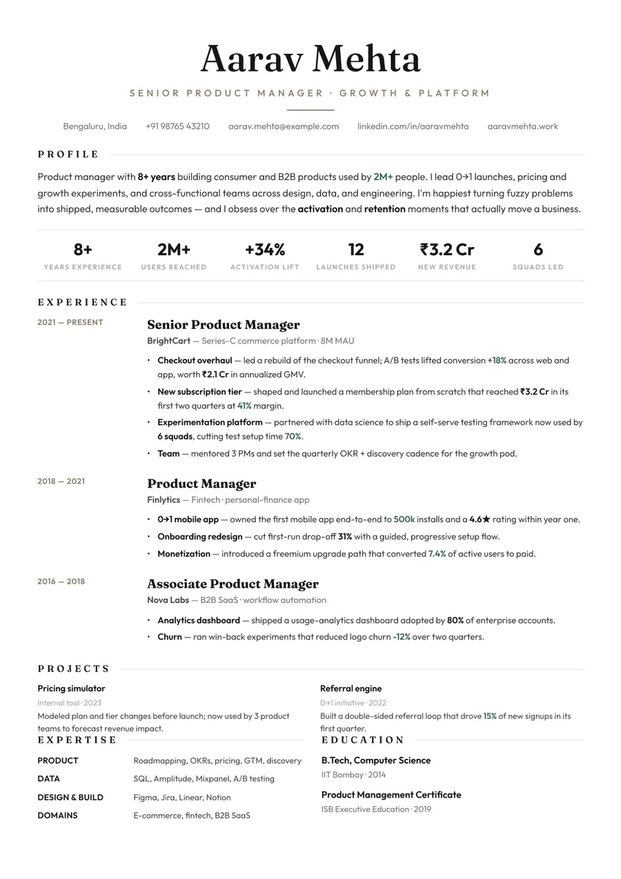 Porcelain white Classic centered resume template — Soft & refined