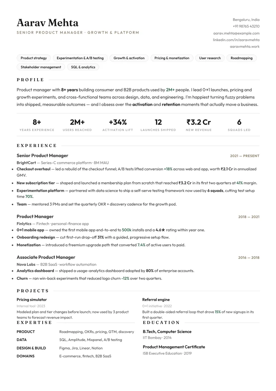 Porcelain white Compact header resume template — Soft & refined